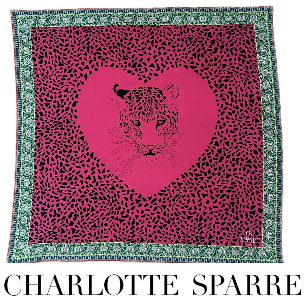 🐆🖤Vintage Silk Snow Leopard in Heart Scarf by Charlotte Sparre | 34” Square